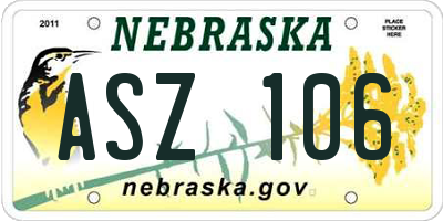 NE license plate ASZ106