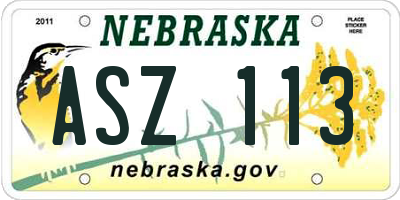 NE license plate ASZ113