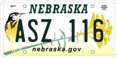 NE license plate ASZ116