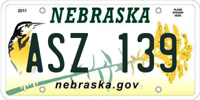 NE license plate ASZ139