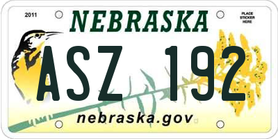 NE license plate ASZ192