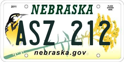 NE license plate ASZ212