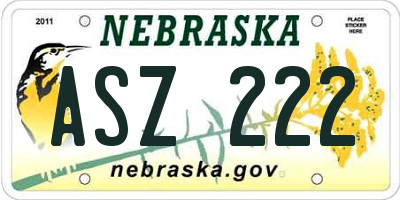 NE license plate ASZ222