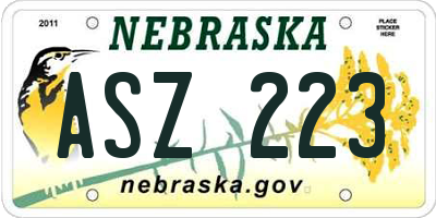 NE license plate ASZ223