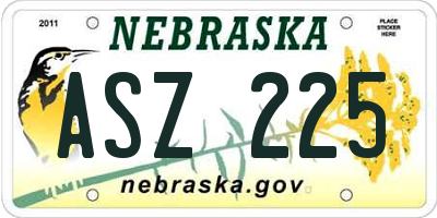NE license plate ASZ225