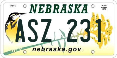 NE license plate ASZ231