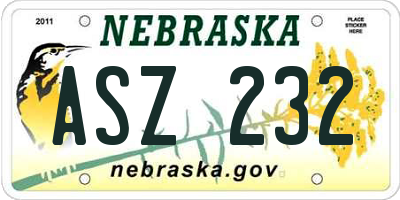 NE license plate ASZ232