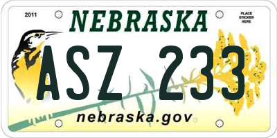 NE license plate ASZ233