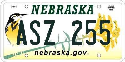 NE license plate ASZ255