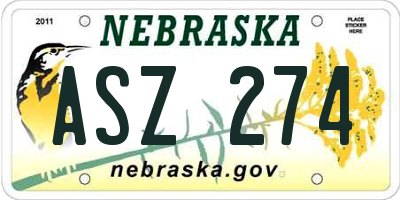 NE license plate ASZ274
