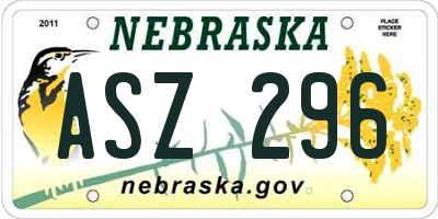 NE license plate ASZ296