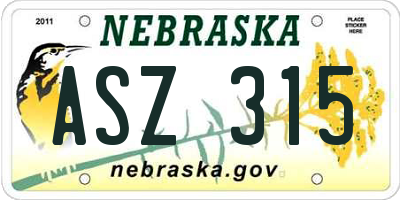 NE license plate ASZ315