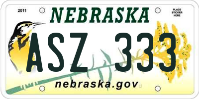 NE license plate ASZ333