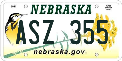 NE license plate ASZ355