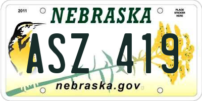 NE license plate ASZ419