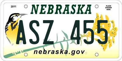 NE license plate ASZ455
