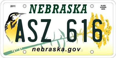 NE license plate ASZ616