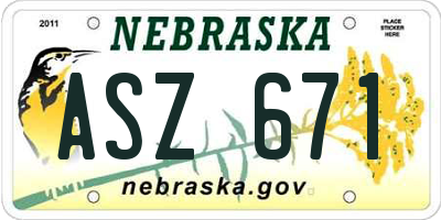 NE license plate ASZ671
