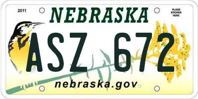 NE license plate ASZ672
