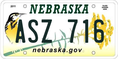 NE license plate ASZ716