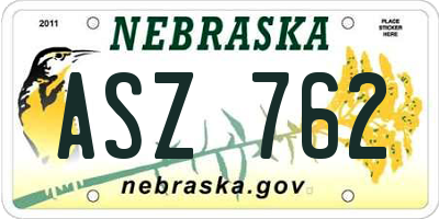 NE license plate ASZ762