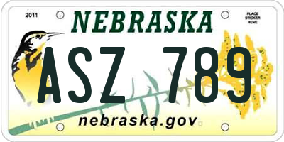 NE license plate ASZ789