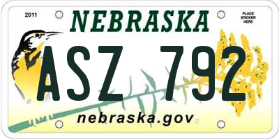 NE license plate ASZ792