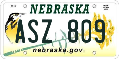 NE license plate ASZ809