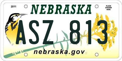NE license plate ASZ813