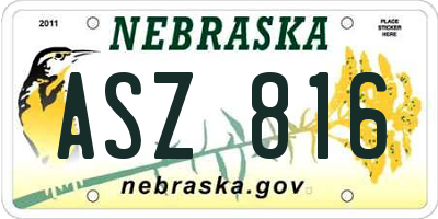 NE license plate ASZ816