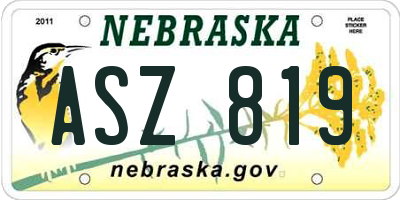NE license plate ASZ819