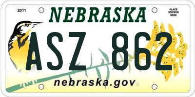 NE license plate ASZ862