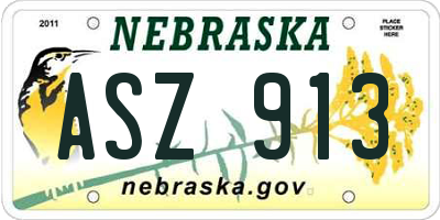 NE license plate ASZ913