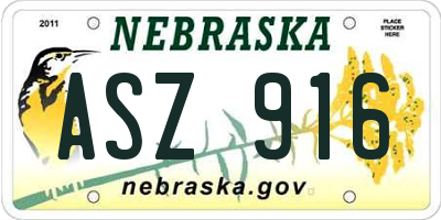 NE license plate ASZ916