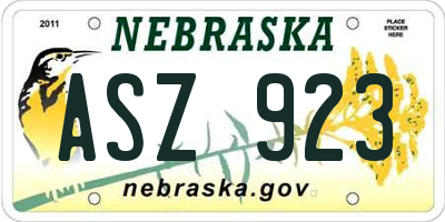 NE license plate ASZ923