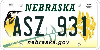 NE license plate ASZ931