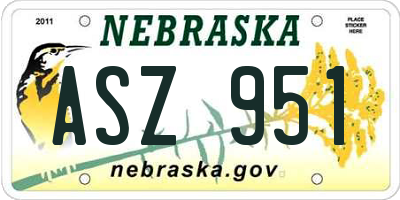 NE license plate ASZ951