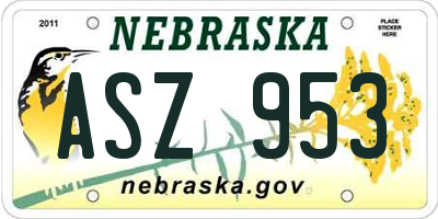 NE license plate ASZ953