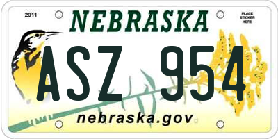 NE license plate ASZ954