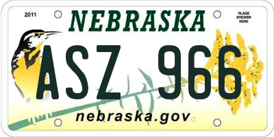 NE license plate ASZ966