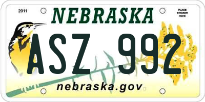 NE license plate ASZ992