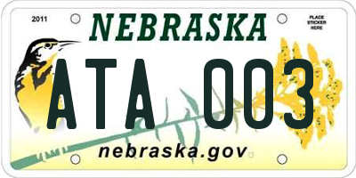 NE license plate ATA003