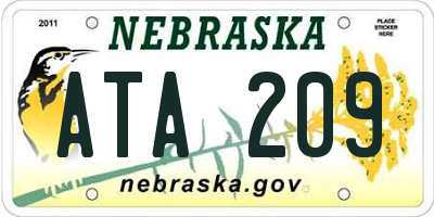 NE license plate ATA209