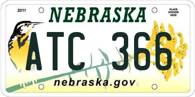 NE license plate ATC366
