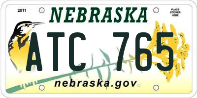 NE license plate ATC765