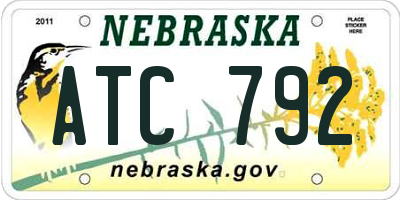 NE license plate ATC792