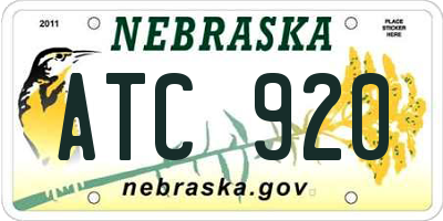 NE license plate ATC920
