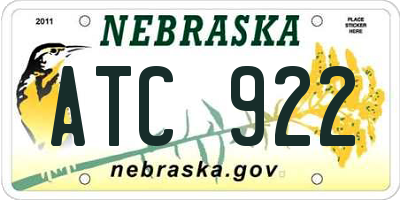NE license plate ATC922