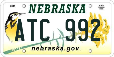 NE license plate ATC992