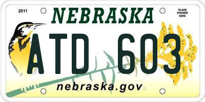 NE license plate ATD603